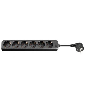 6 Voudige Stekkerdoos zwart 3 meter
