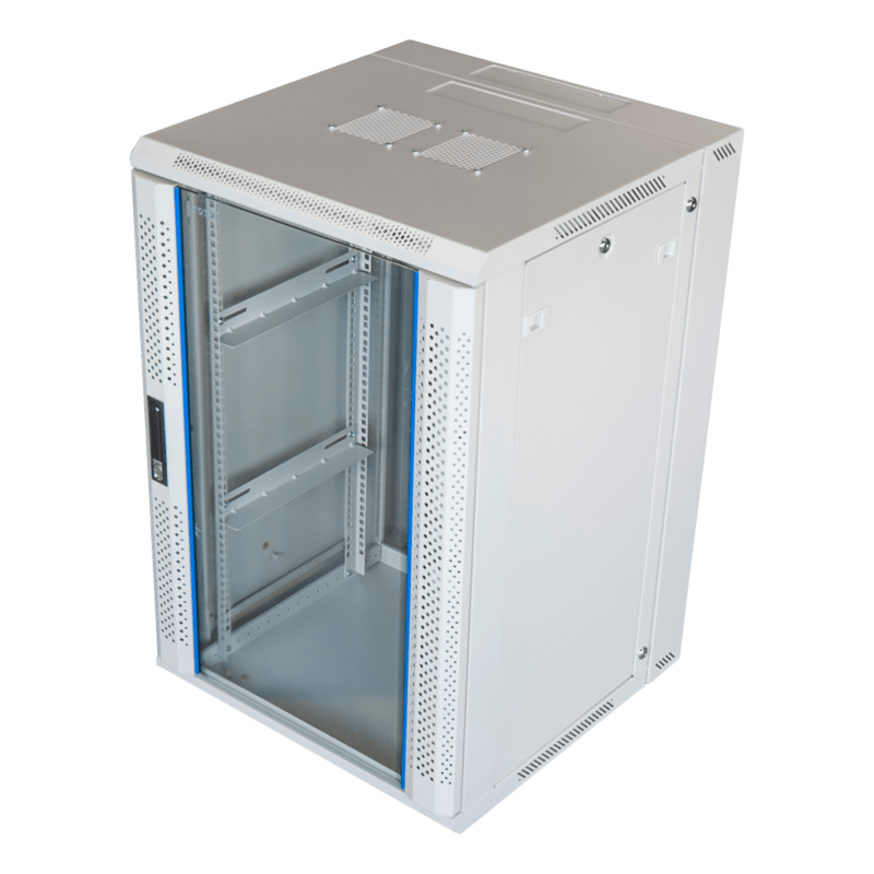 18U witte wandkast (kantelbaar) met metalen deur 600x600x1000mm (BxDxH)