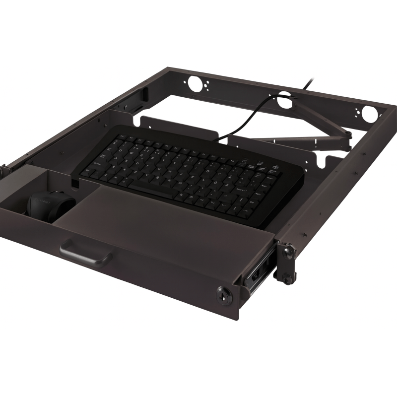 Toetsenbord en muis plank, uitschuifbaar en afsluitbaar, 1U, 19-inch, zwart